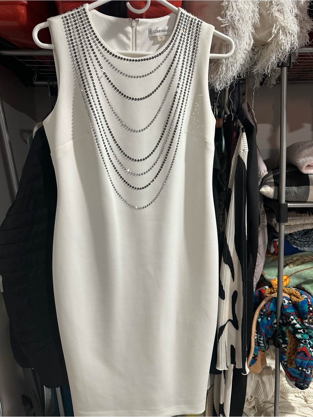Calvin Klein White Sleeveless Chain-Embellished Mini Dress